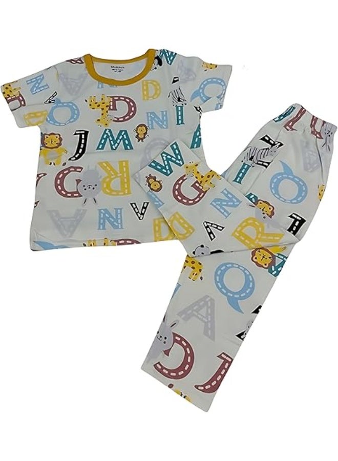 MINIIMODZ MINII MODZ ABC Monkey Print Shirt and Pant Set for Boys Soft Cotton Dress Sleepwear | Suitable for Kids, Toddlers, and Infants - Image 1